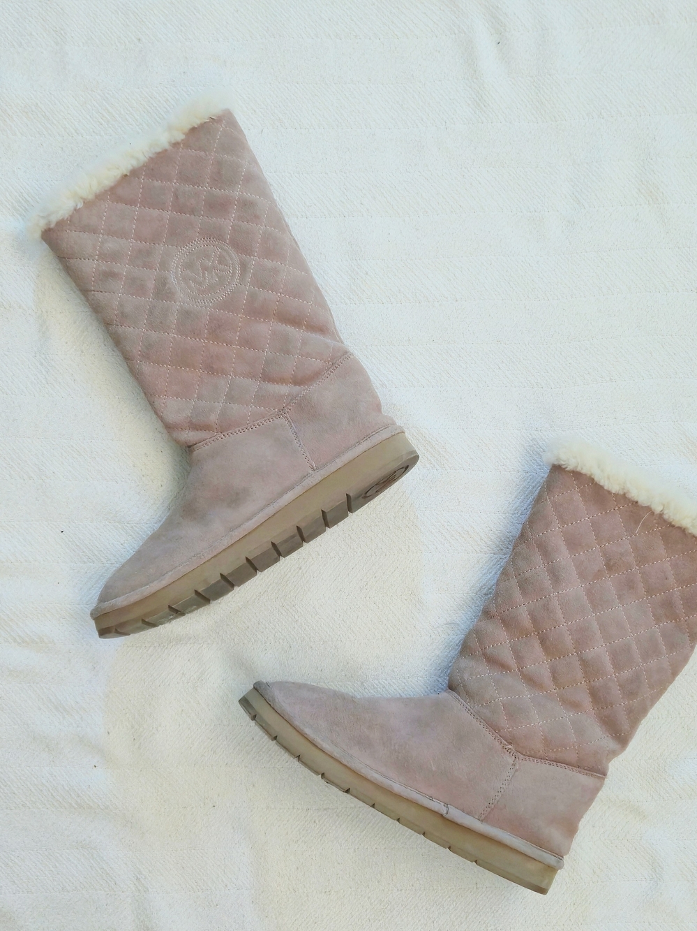 MK Quilted Faux Fur Tall Winter Boots - Blush Pink